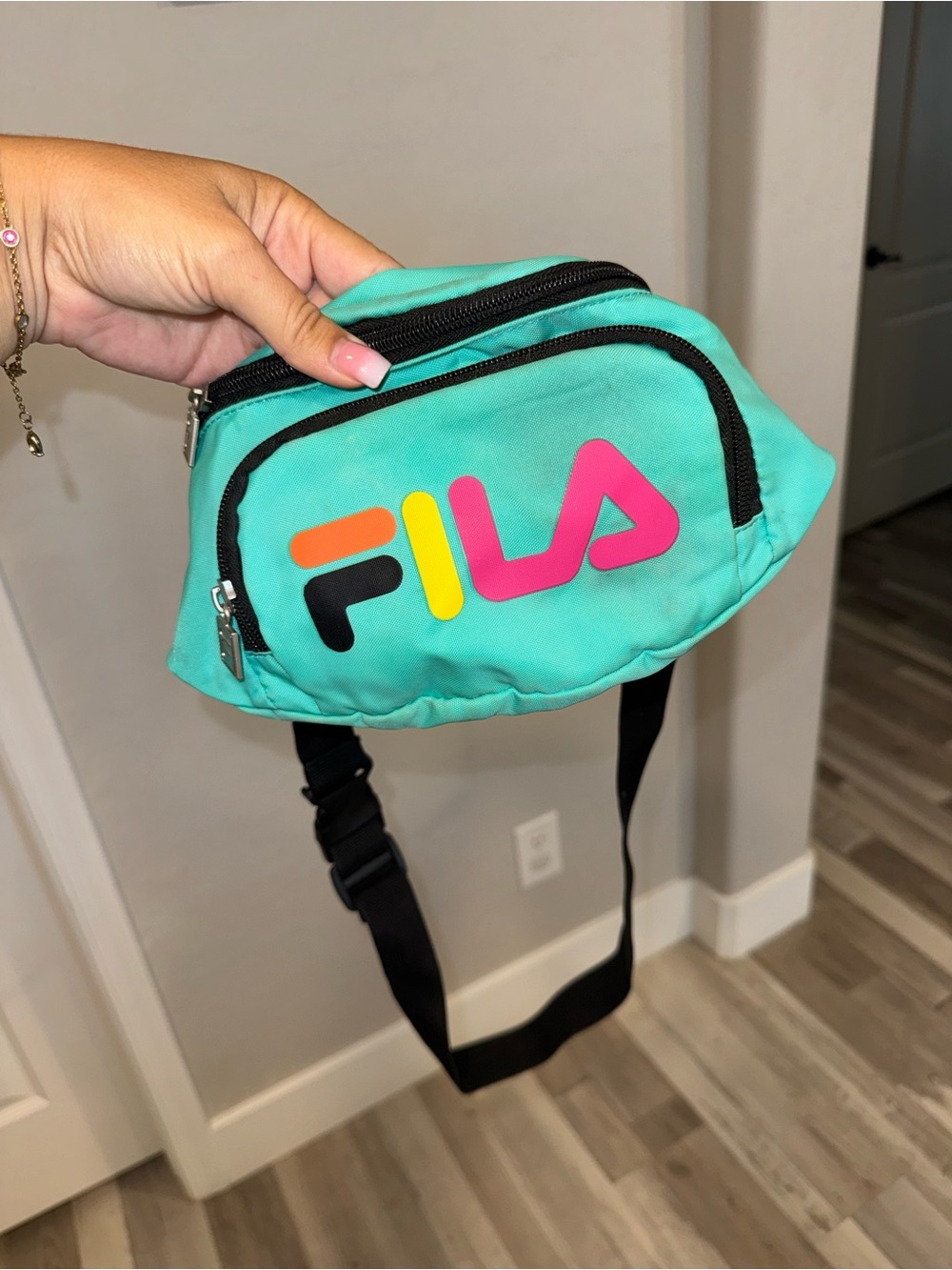 Fila Kids Teal Belt Bag with Multicolor Logo